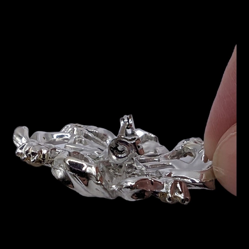 Vintage Clear Rhinestone Silver Tone Flower Ribbon Brooch Pin Estate Statement - Picture 3 of 6
